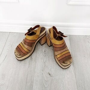 Wild Pair | Vintage Strappy Leather Platform Sandals in Tan & Brown